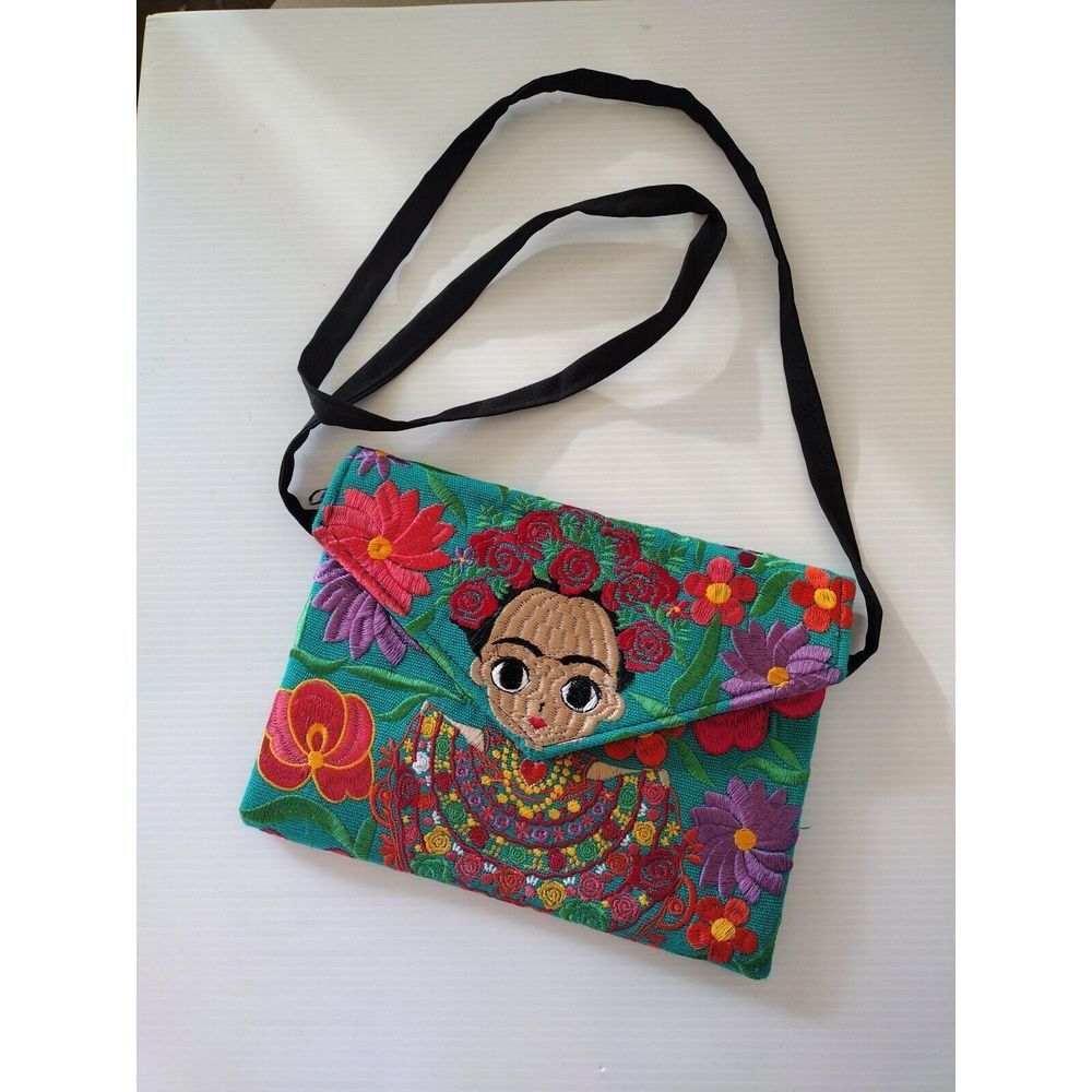 Mexican Handmade Crossbody Bag Women Embroidered Floral Frida Kahlo Colorful - Picture 2 of 9
